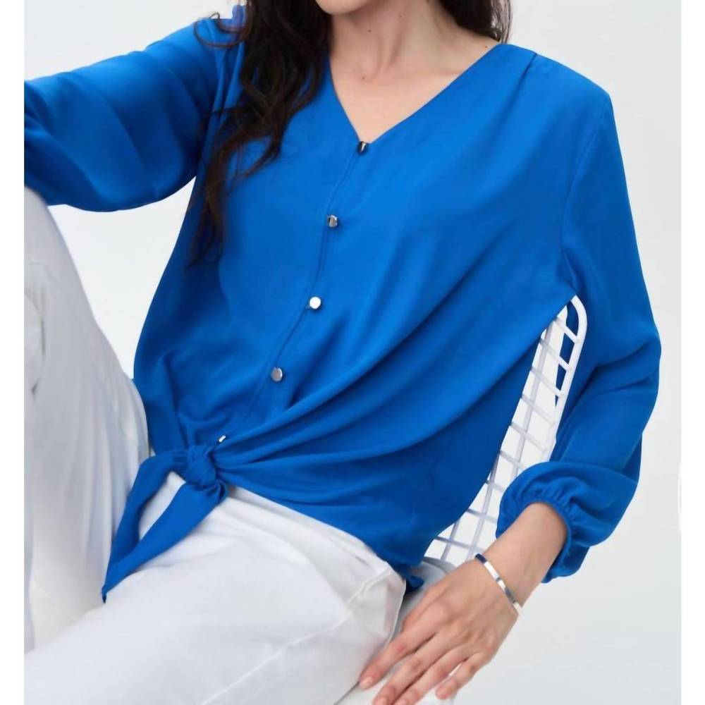 NEW JOSEPH RIBKOFF rib off long sleeve top in blue - Picture 4 of 5